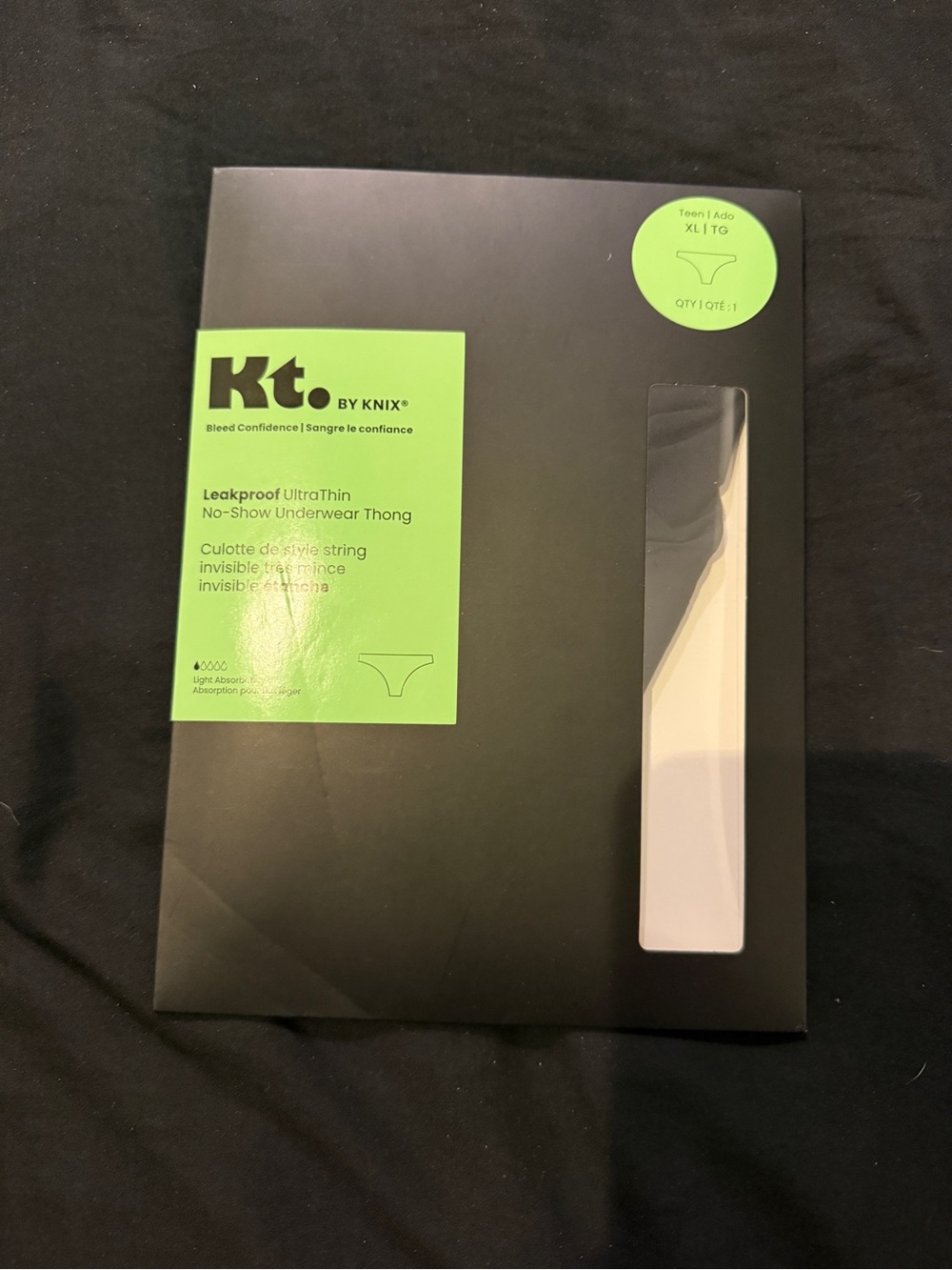knix Kt. Leakproof UltraThin No-Show Thong - Black & Lime